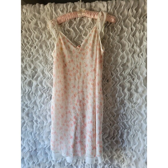 California Dynasty Other - vtg CALIFORNIA DYNASTY Floral Chiffon Sheer Short Slip Chemise Nightgown LACE M